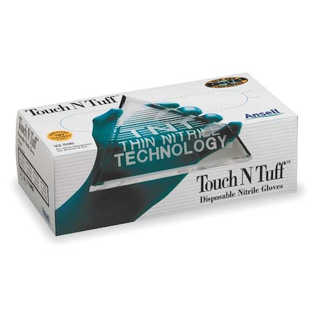 TouchNTuff 92-500, Disposable Gloves, 5.00 to 5.99 mil Palm, Nitrile, Powdered, L, 100 PK, Green