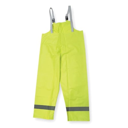 Hi-Visibility Rain Bib Overall, Polyester/PVC, 32 1/2 in Inseam, 56 in to 58 in Waist, Green/Yellow