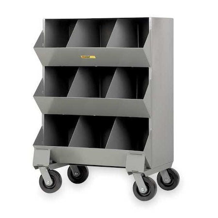 Steel Mobile Bin Cart, 20 in D x 45 1/2 in H x 32 in W, 3 Shelves, Gray