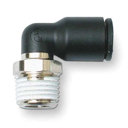 Push-Fit Elbow Fitting, 8mm Tube Size, Fiberglass-Reinforced Nylon, Black, 10 PK