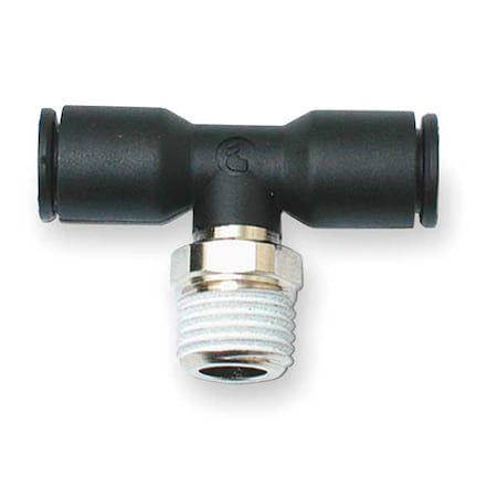 Push-Fit Tee Fitting, 6mm Tube Size, Fiberglass-Reinforced Nylon, Black, 10 PK