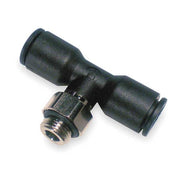 Push-Fit Tee Fitting, 8mm Tube Size, Fiberglass-Reinforced Nylon, Black, 10 PK