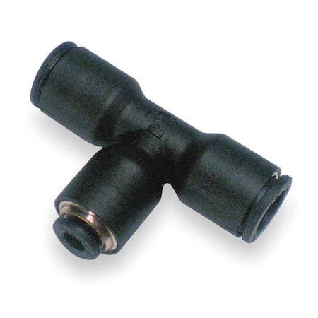 Push-Fit Tee Fitting, 1/4 in x 3/8 in Tube Size, Brass, Fiberglass-Reinforced Nylon, Black, 10 PK