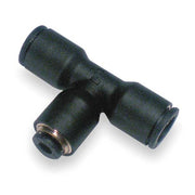 Push-Fit Tee Fitting, 5/32 in x 1/4 in Tube Size, Brass, Fiberglass-Reinforced Nylon, Black, 10 PK