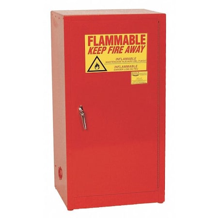 Hazardous Material Storage Cabinet, 16 gal, 1 Shelves, Steel, 23 1/4 in W x 44 in H x 18 in D, Red