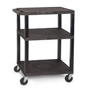 Utility Cart with Lipped Plastic Shelves, Thermoplastic Resin, 300 lb Load Capacity, 3 Shelves