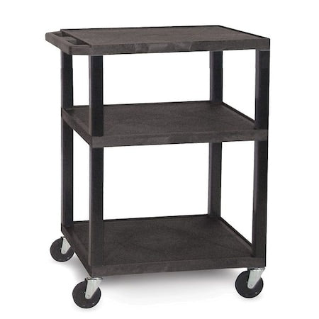 Utility Cart with Lipped Plastic Shelves, Thermoplastic Resin, 300 lb Load Capacity, 3 Shelves