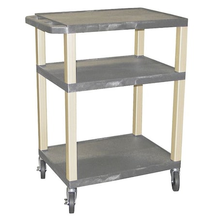 Utility Cart with Lipped Plastic Shelves, Thermoplastic Resin, 300 lb Load Capacity, 3 Shelves