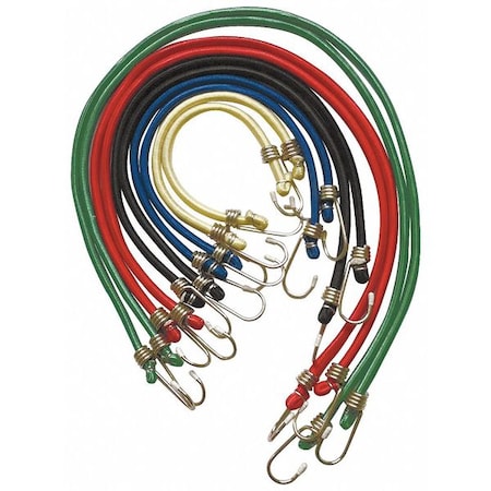 36 in. J-Hook Bungee Cord Assortment ,Nylon/Rubber, 10-Pack,