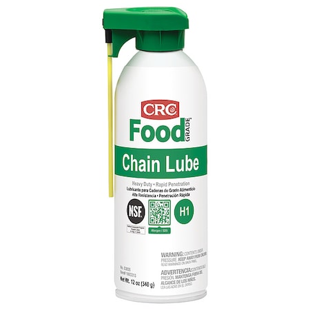 Food Grade Chain Lubricant, H1 Food Grade, 8 to 325 Degree F, 12 oz Aerosol Can, Clear