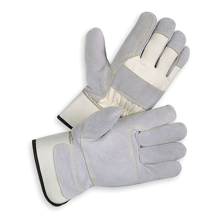 Leather Gloves, Cowhide, Safety Cuff, Wing Thumb, Full Finger, Gray, L, 1 PR