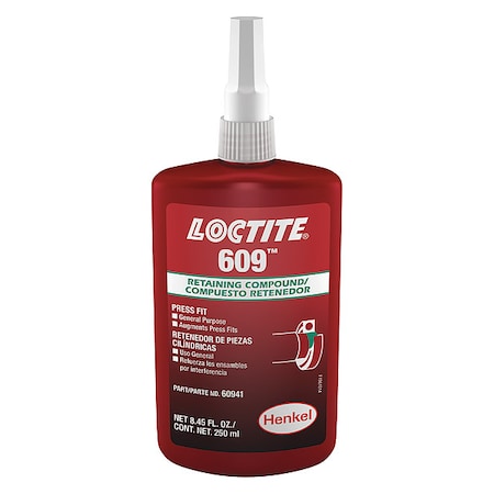 Retaining Compound 609,8.45 fl oz, 250 ml, Bottle, Green