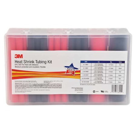 Adhesive Lined Heat Shrink Tube, Thin Wall, 3:1 I.D. Shrink Ratio, Black, Red, 6 in
