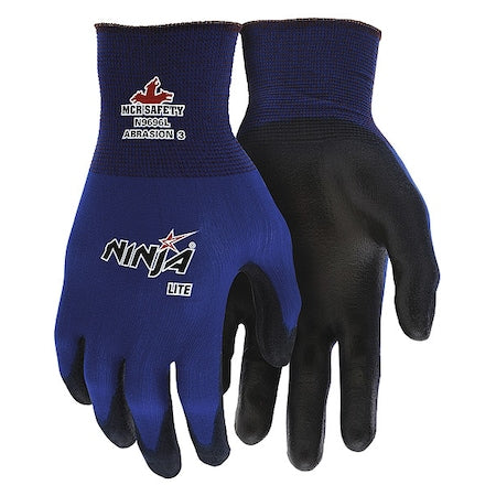 Coated Gloves, Polyurethane, Smooth, Palm, 3 Abrasion Level, Blue, S (7) 1 PR