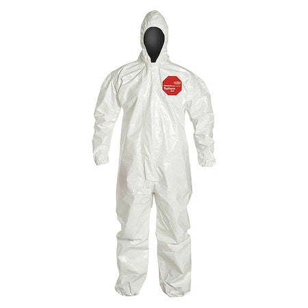 Standard Fit Hood. Elastic Wrists and Ankles. Storm Flap with Adhesive Closure. White. LG