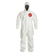0 Standard Fit Hood. Elastic Wrists and Ankles. Storm Flap with Adhesive Closure. White. 7X