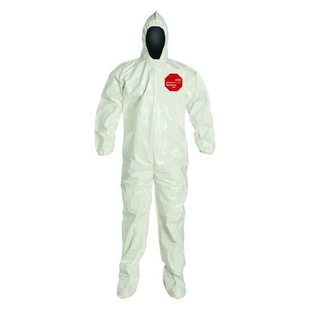 0 Standard Fit Hood. Elastic Wrists. Attached Socks. Storm Flap with Adhesive Closure. White. 6X
