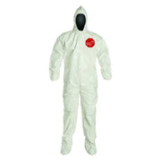 0 Standard Fit Hood. Elastic Wrists. Attached Socks. Storm Flap with Adhesive Closure. White. 7X