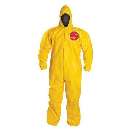 Standard Fit Hood. Stormflap. Elastic Wrists and Ankles. Storm Flap with Adhesive Closure. Yellow. LG