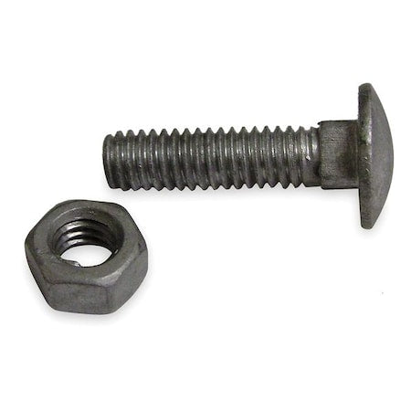 Carriage Bolt, Round Head, Square Neck, Steel, Galvanized, 3/8 in dia, 10 PK