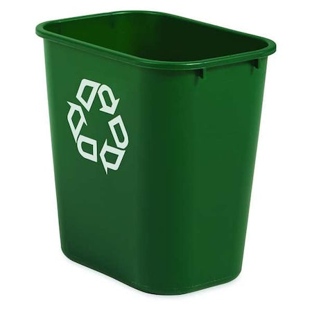 Recycling Wastebasket Container, 7 gal Capacity, 10 1/2 in W, 15 in H, 14 1/2 in D, Plastic, Green