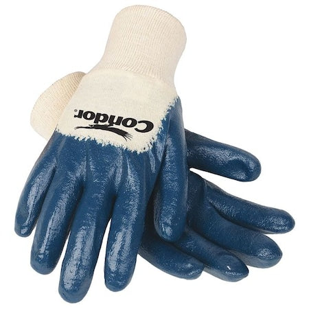 Coated Gloves, Nitrile, Smooth, 3/4 Dip, 3 Abrasion Level, Blue/White, S (7) 1 PR