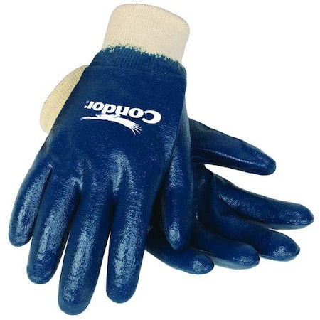 Coated Gloves, Nitrile, Smooth, Full, 3 Abrasion Level, White/Blue, L (9) 1 PR