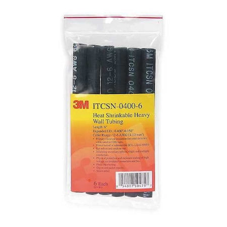 Adhesive Lined Heat Shrink Tube, Heavy Wall, 3:1 I.D. Shrink Ratio, 1.5 in I.D. Before Shrinking