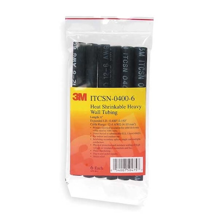 Adhesive Lined Heat Shrink Tube, Heavy Wall, 3:1 I.D. Shrink Ratio, 0.4 in I.D. Before Shrinking, 5 PK