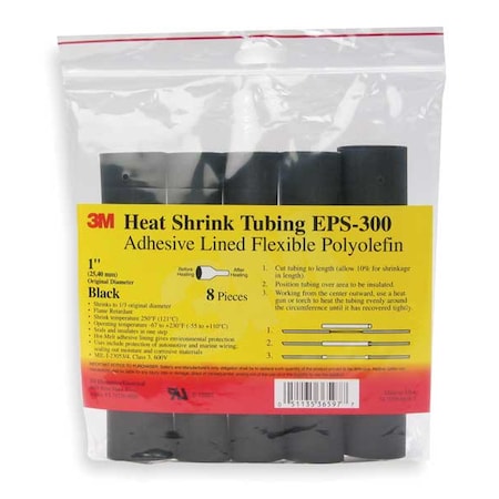 Adhesive Lined Heat Shrink Tube, Thin Wall, 3:1 I.D. Shrink Ratio, 0.19 in I.D. Before Shrinking, 10 PK