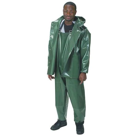 Rain Bib Overall, Nylon/Polyurethane, 30 in Inseam, 38 in to 40 in Waist, 0.25 mm Thickness, Green