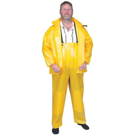 Rain Bib Overall, Nylon/Polyurethane, 33 in Inseam, 50 in to 52 in Waist, 0.25 mm Thickness, Yellow
