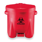 Biohazard Step On Waste Can, 10 Gallon Capacity, Polyethylene, Red, 18 in Width x 18 in Height