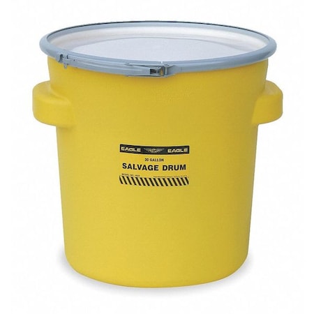Open Head Salvage Drum, Polyethylene, 20 gal, Unlined, Yellow