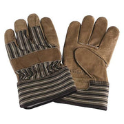 Leather Gloves, Pigskin, Safety Cuff, Wing Thumb, Full Finger, Brown/Blue, L, 1 PR