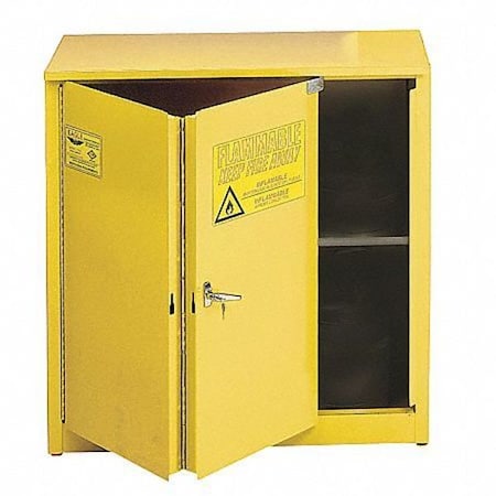 Hazardous Material Storage Cabinet, 30 gal, 1 Shelves, Steel, 43 in W x 44 in H x 18 in D, Yellow