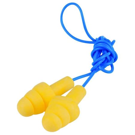 UltraFit Reusable Corded Earplugs, Flanged Shape, 25 dB NRR, Push-In, Med, Yellow/Blue, 1 Pair