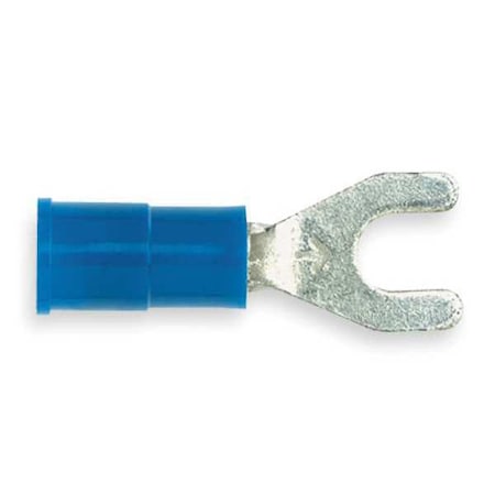 Fork Terminal, #6 Stud Size, 14 AWG, 600 V, Vinyl Insulated, Blue, Crimp Termination Only, 100 PK