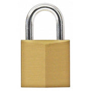 Padlock, Keyed Different, Standard Shackle, Rectangular Brass Body, Steel Shackle, 3/8 in W