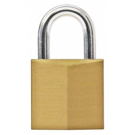 Padlock, Keyed Different, Standard Shackle, Rectangular Brass Body, Steel Shackle, 3/8 in W