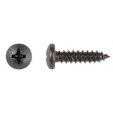 Sheet Metal Screw, #10 x 11/16 in, Black Phosphate Steel Pan Head Phillips Drive, 100 PK