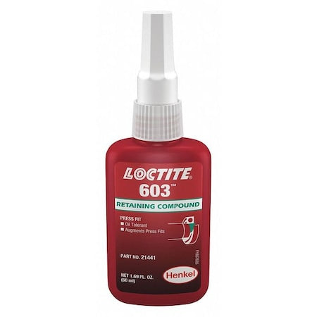 Retaining Compound, 603 Series, Green, Liquid, Press Fit, Oil Tolerant, 50 mL Bottle