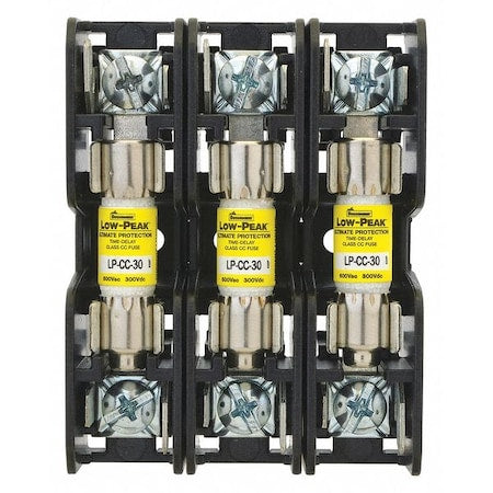 Open Fuse Block, 0 to 30A Amp Range, 600V AC/DC Volt Rating, 3 Poles, Box Lug