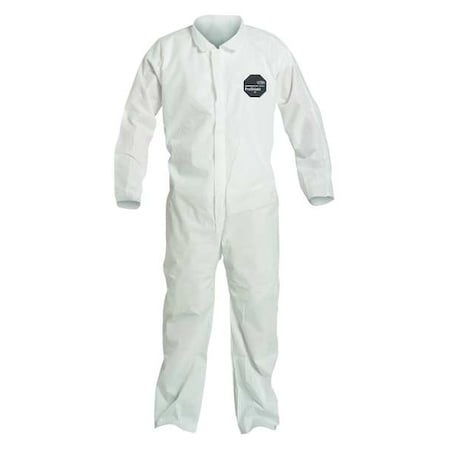 Collared Disposable Coverall, 3XL, White, SMS, zipper