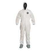 Hooded Disposable Coverall, L, White, SMS, zipper