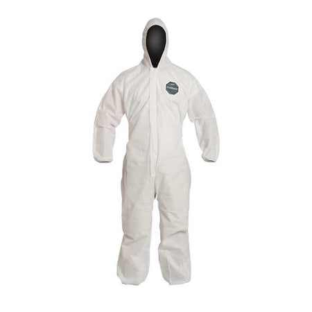 Hooded Disposable Coverall, Xl, White, SMS, zipper