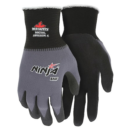 Coated Gloves, Foam Nitrile, Foam, Palm, Not Tested Abrasion Level, Gray, L 1 PR