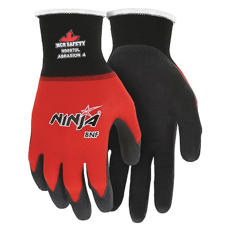 Coated Gloves, Foam Nitrile, Foam, Palm, 4 Abrasion Level, Black, Red, XS (6) 1 PR