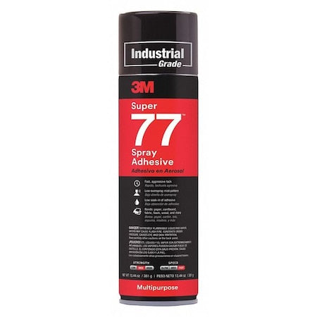 Spray Adhesive, 13.44 fl oz, Aerosol Can, Clear, Super 77
