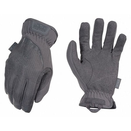 Tactical Glove, Synthetic Leather Palm, 9" Length, Safety Cuff, Full Finger, Tricot Lining, Gray